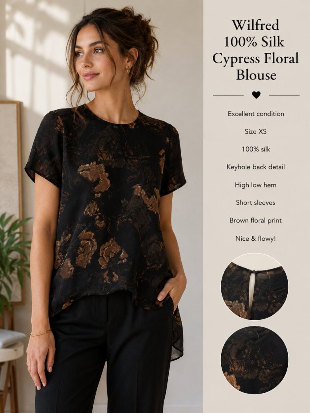Wilfred 100% Silk Cypress Floral Blouse ~ size XS
